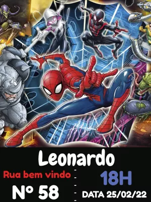 Convite Aniversário Homem Aranha e Amigos para Editar Online