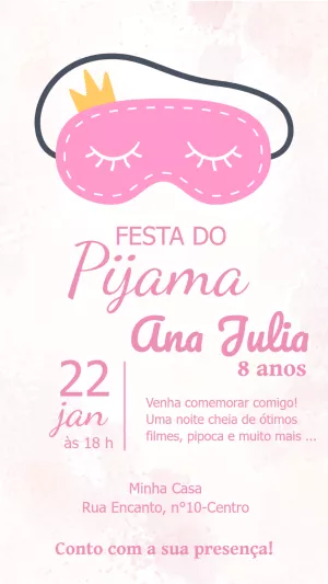 Convite Festa do Pijama Rosa com Coroa para Editar Online