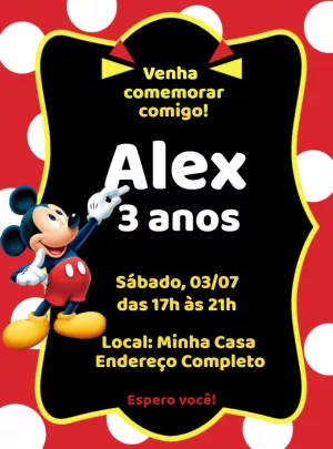 Convite de Aniversário Mickey Mouse para Editar Online