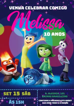 Convite de Aniversário Divertida Mente 2 para Editar Online