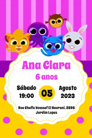 Convite Aniversário Bolofofos com a Turma para Editar Online