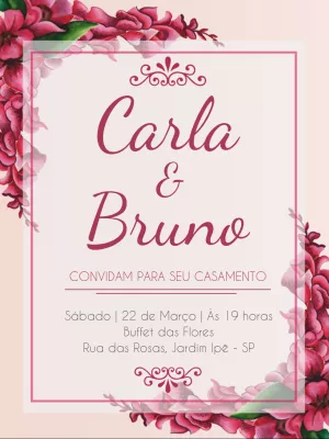 Convite de Casamento Floral Magenta e Rosa para Editar Online