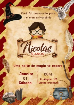 Convite de Aniversário Harry Potter Mágico para Editar Online