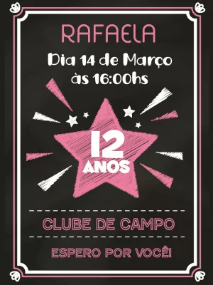 Convite de Aniversário Quadro Negro com Estrela para Editar