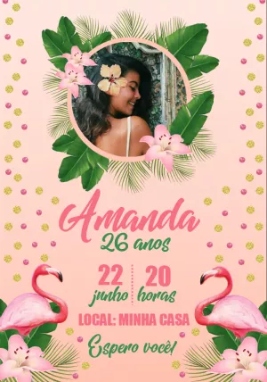 Convite Aniversário Tropical com Foto para Editar Online