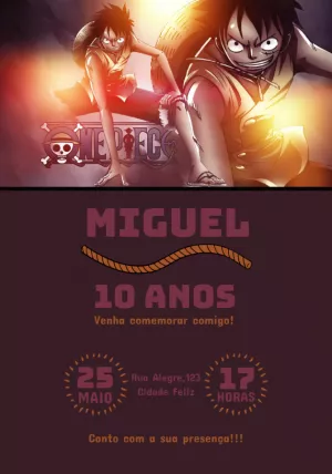 Convite Aniversário One Piece com Luffy para Editar Online