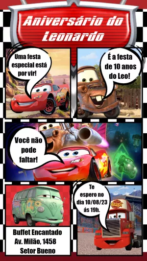 Convite de Aniversário Carros Disney para Editar Online