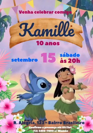 Convite Aniversário Lilo e Stitch Editável Online
