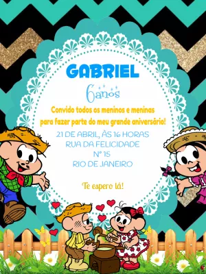 Convite Aniversário Festa Junina Turma da Mônica para Editar
