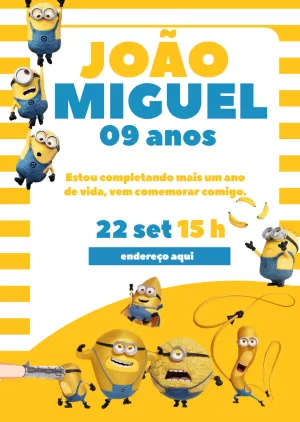 Convite de Aniversário Minions para Editar Online