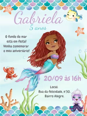 Invitación de cumpleaños La Sirenita – Estático – Gley Leobas