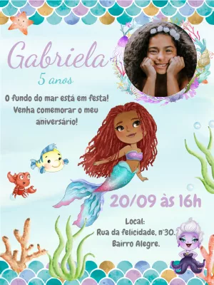 Invitación de cumpleaños La Sirenita – Estático – Gley Leobas