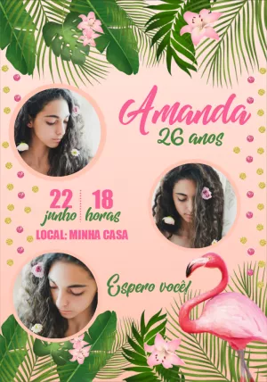Convite de Aniversário Tropical com Foto para Editar Online