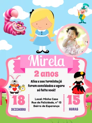 Convite Aniversário Alice no País das Maravilhas com Foto para Editar