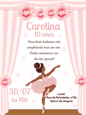Convite Aniversário Bailarina Negra para Editar Online