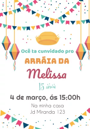 Convite de Aniversário Festa Junina Colorido para Editar Online