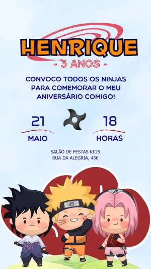 Convite Aniversário Naruto Toy com Personagens para Editar Online