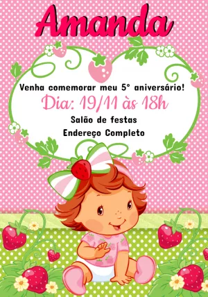 Convite Aniversário Moranguinho Baby para Editar Online
