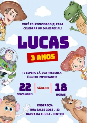 Convite Aniversário Toy Story Aquarela para Editar Online