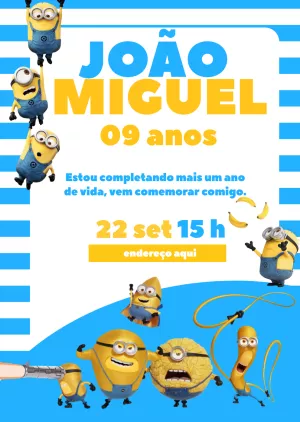 Convite de Aniversário Minions Divertido para Editar Online
