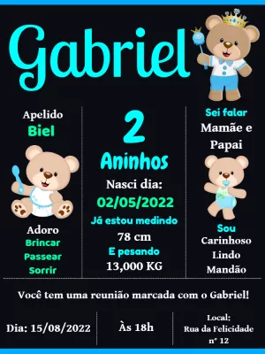 Convite de Aniversário Ursinho Príncipe para Editar Online