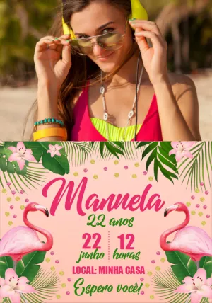 Convite Aniversário Tropical com Foto para Editar Online