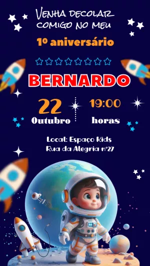 Convite Aniversário Astronauta Espacial para Editar Online