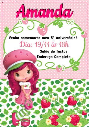 Convite de Aniversário Moranguinho para Editar Online