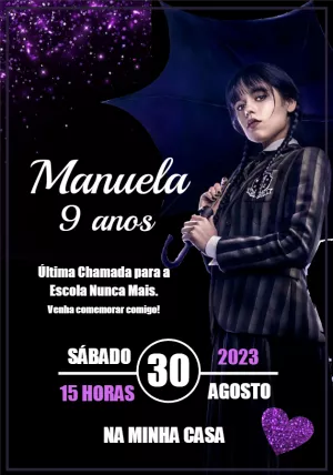 Convite de Aniversário Wandinha Addams para Editar Online
