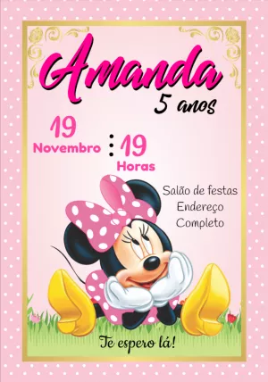 Convite de Aniversário Minnie Rosa para Editar Online
