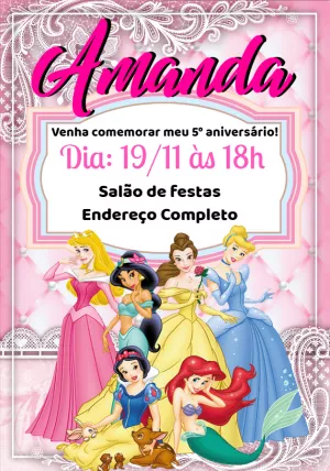 Invitación de cumpleaños Princesas – Estático – Montando a Sua Festa Oficial