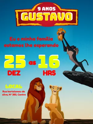 Convite Aniversário Rei Leão com Personagens para Editar
