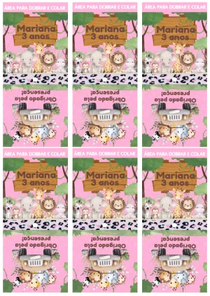 Capa para Pirulito Aniversário Safari Rosa para Editar Online