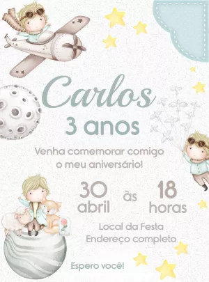 Convite Aniversário Pequeno Príncipe para Editar Online