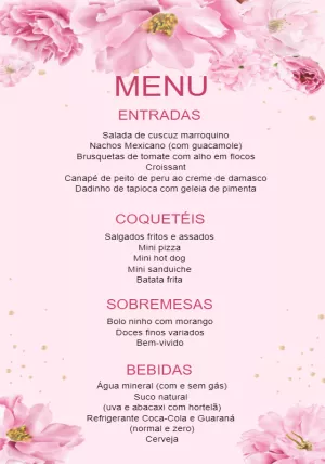 Cardápio de Casamento Floral Rosa para Editar Online