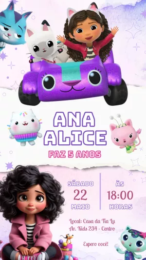 Invitación de cumpleaños La casa de muñecas de Gabby – Estático – Felicity Artes