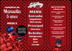 Cardápio de Aniversário Ladybug para Editar Online e Imprimir