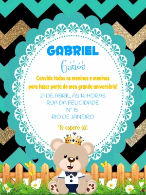 Convite Aniversário Ursinho Príncipe para Editar Online