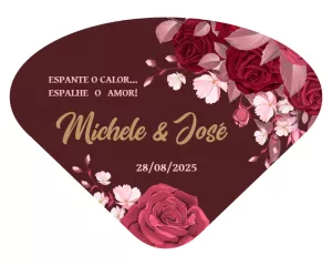 Leque Ventarola de Casamento Floral Marsala para Editar