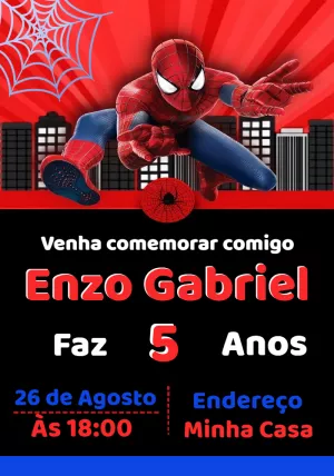 Convite de Aniversário Homem Aranha Editável Online