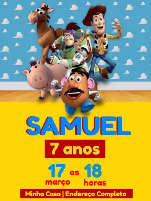Convite de Aniversário Toy Story com Personagens para Editar