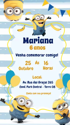 Convite de Aniversário Os Minions para Editar Online