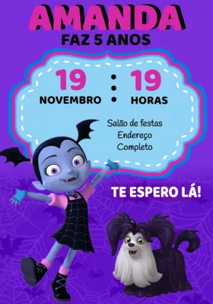Convite Aniversário Vampirina para Editar Online com Personagens