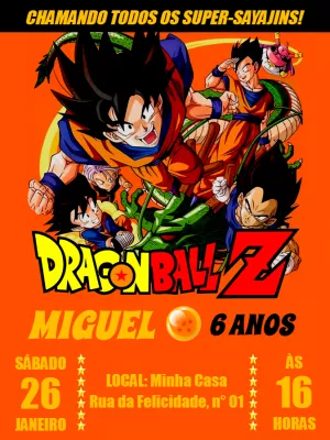 Convite de Aniversário Dragon Ball Z com Goku para Editar Online