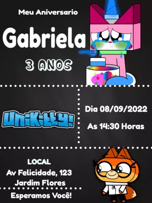 Convite de Aniversário Unikitty para Editar e Imprimir
