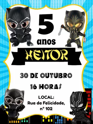 Convite Aniversário Pantera Negra para Editar Online