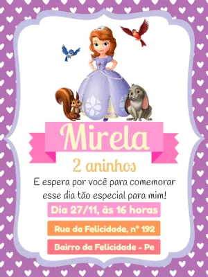 Convite Aniversário Princesa Sofia para Editar Online