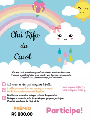 Convite Chá Rifa Chuva de Bençãos com Nuvem para Editar Online