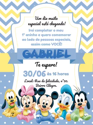 Convite Aniversário Disney Baby Editável Online para Imprimir
