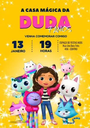 Convite Aniversário A Casa Mágica da Gabby para Editar Online
